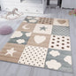  Flauschiger Kinder Zimmer Teppich Herzchen Wölkchen Patchwork Optik, Maße:120x170 Cm