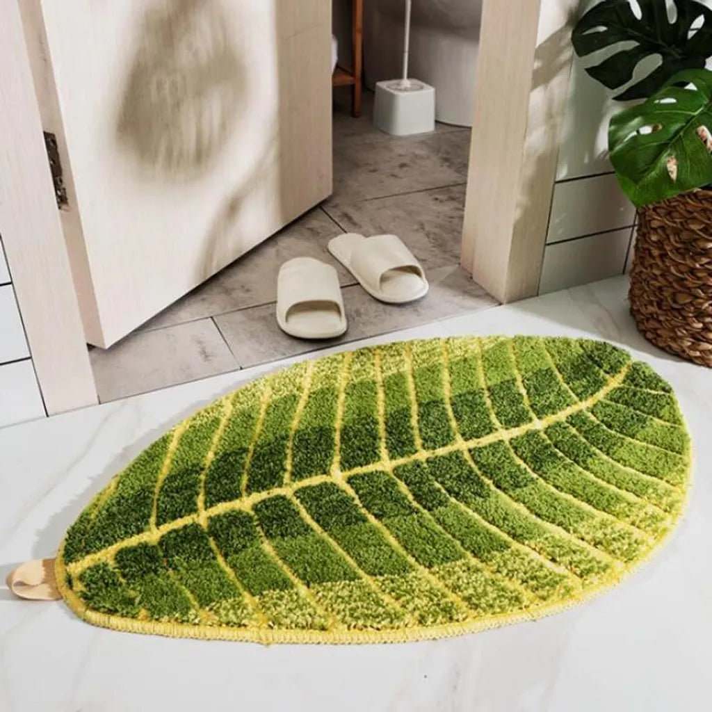  Green Leaf Soft Non-Slip Bath Mat Bath Mat Shower Mat Floor Mat Carpet For Bathroom Kitchen Living Room Bedroom, Green, 40x60 Cm