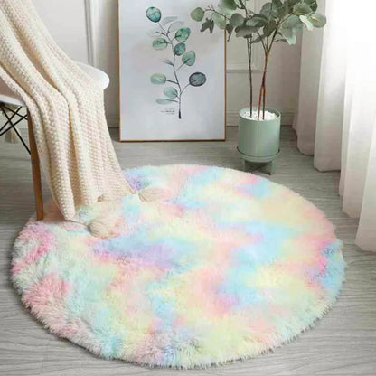  120cm Regenbogen Hochflor Runden Teppich Wohnzimmer Fellteppich Kunstfell Flauschig Dicker Waschmaschinenfest