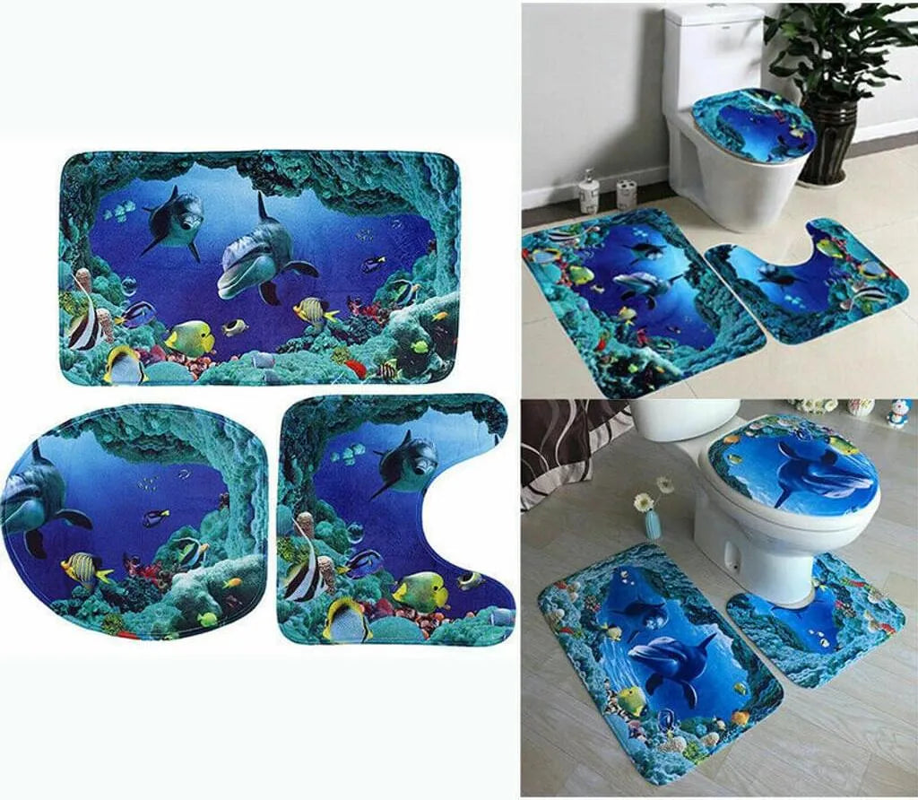  3 Teile/Satz Ozean Stil Unterwasserwelt Dolphin Carpe Wc Matte 3D Dolphin Print Badteppich Set