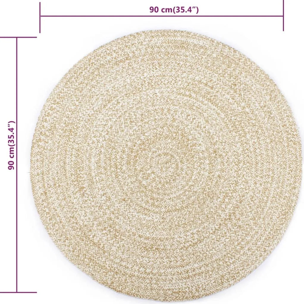  VidaXL Teppich Handgefertigt Jute Weiß Und Natur 90 Cm