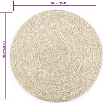  VidaXL Teppich Handgefertigt Jute Weiß Und Natur 90 Cm