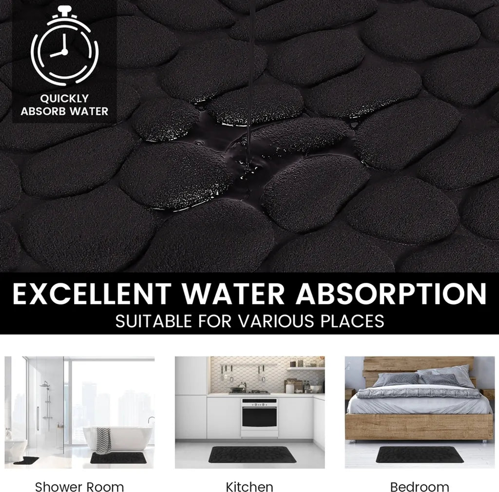  Rutschfeste Badematte Badteppiche 50 X 80 Cm, Badezimmerteppich Mit Memory Foam, Badezimmerteppich Duschvorleger Duschteppich Für Badewanne, Dusche, Badezimmer,Schwarz