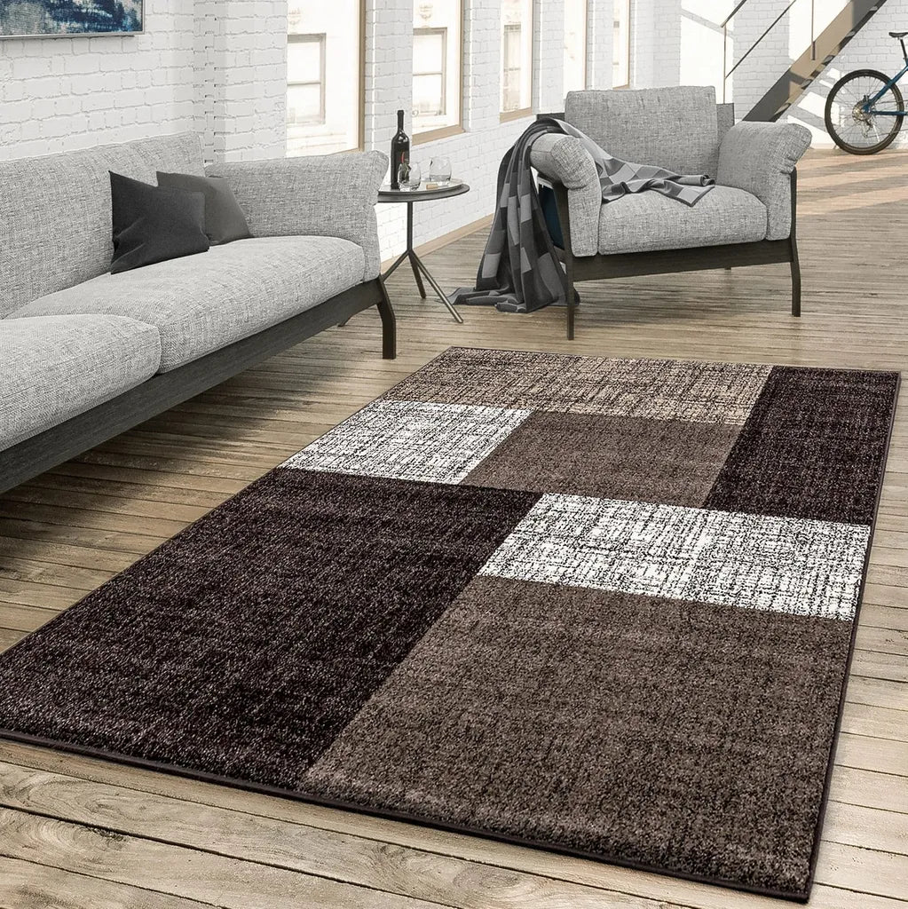  Teppich Für Das Wohnzimmer Kariert Modern Braun Beige Creme Meliert Größe 160x230 Cm