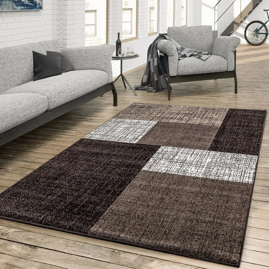  Teppich Für Das Wohnzimmer Kariert Modern Braun Beige Creme Meliert Größe 160x230 Cm