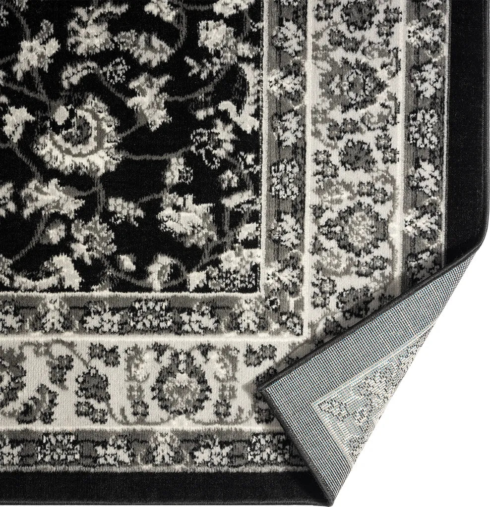 Orient Teppich Grau Schwarz Klassisch Dicht Gewebt Mit Ornament Und Blumenmotiven, Maße:Ø 160 Cm Rund