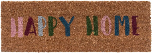 PRESENT TIME Kokos Fußmatte Happy Home Bunt, Schmales Format