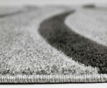  Teppich Modern Wellenmuster Wohnzimmer Konturenschnitt In Grau Anthrazit Braun Beige, Farbe:Grau, Maße:160x230 Cm