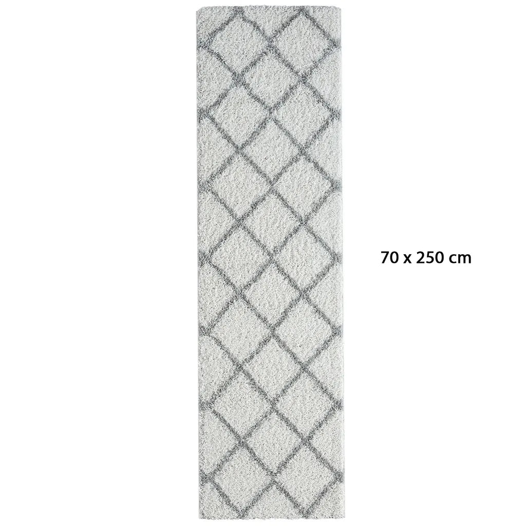  Hochflor Teppich Weicher Wohnzimmer Shaggy Skandi Design Rautenmuster Grau Creme , Maße:160x220 Cm