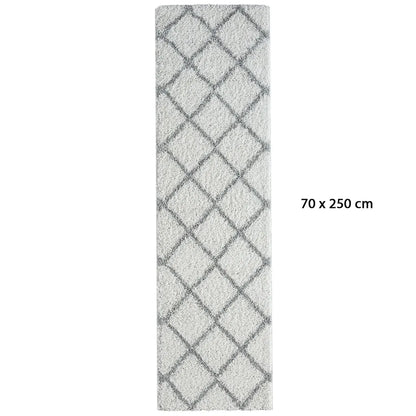  Hochflor Teppich Weicher Wohnzimmer Shaggy Skandi Design Rautenmuster Grau Creme , Maße:160x220 Cm