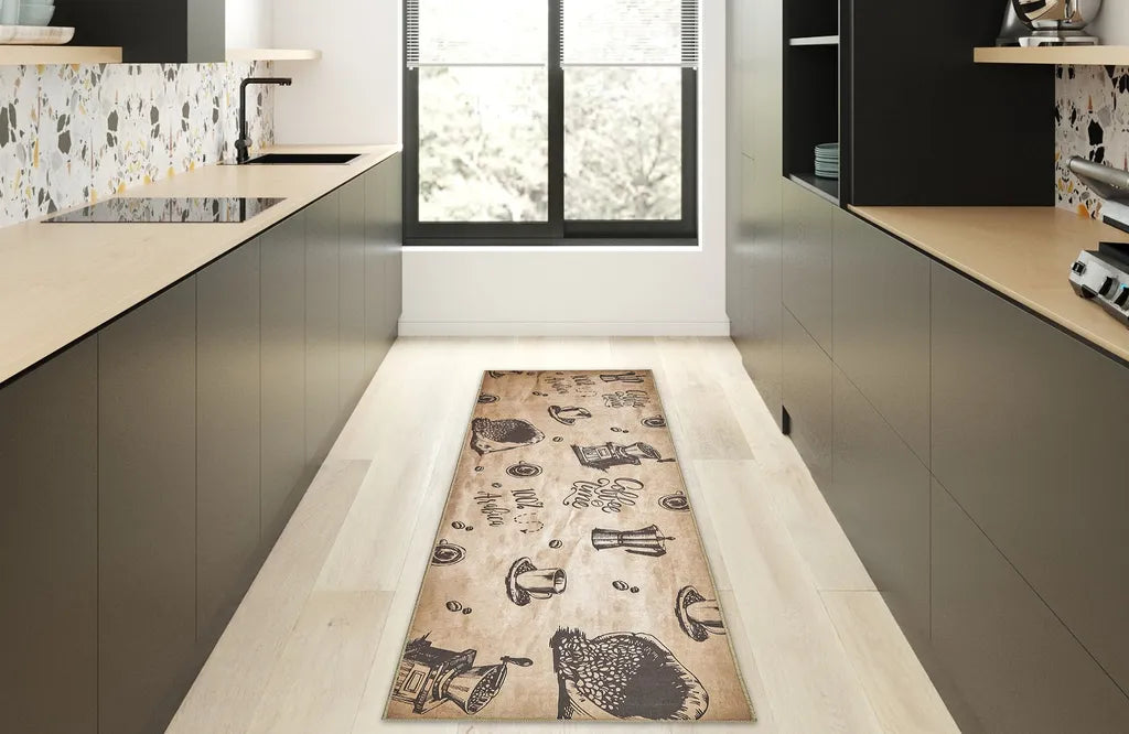  Wunderlin Läufer Flur Teppich Küche Collection Waschbarer Modernes Design, Wertvoll Verwenden Für Teppichlaeufer, Rutschfest Und Küchenläufer | Nützlich Küchenteppich Waschbar Size: 60 X 200 Cm Color: Coffee_Time