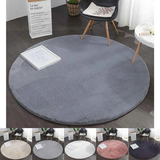  Teppich Rund Kunstfell Hasenfell Imitat | Wohnzimmer Schlafzimmer Kinderzimmer | Bett, Stuhl, Sofa, Farbe:Grau, Maße:Ø 120 Cm Rund