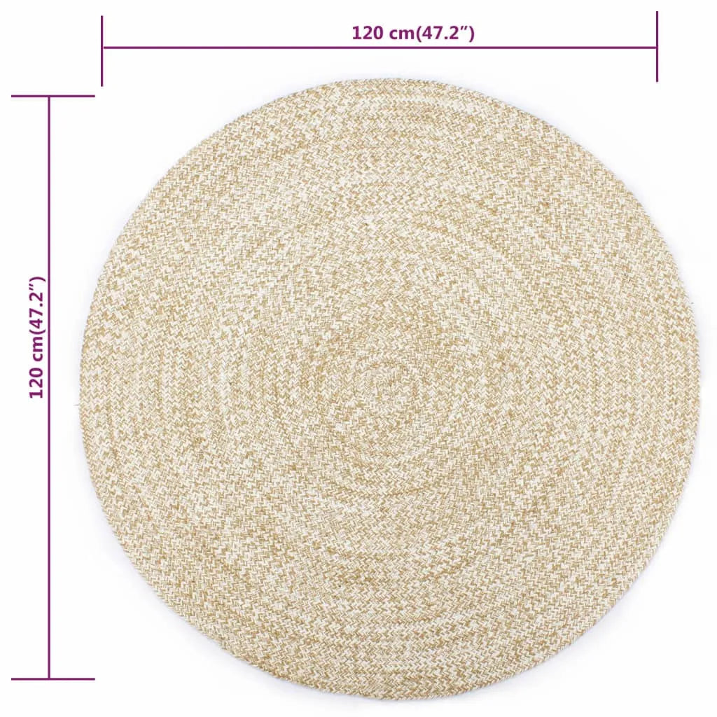  VidaXL Teppich Handgefertigt Jute Weiß Und Natur 120 Cm