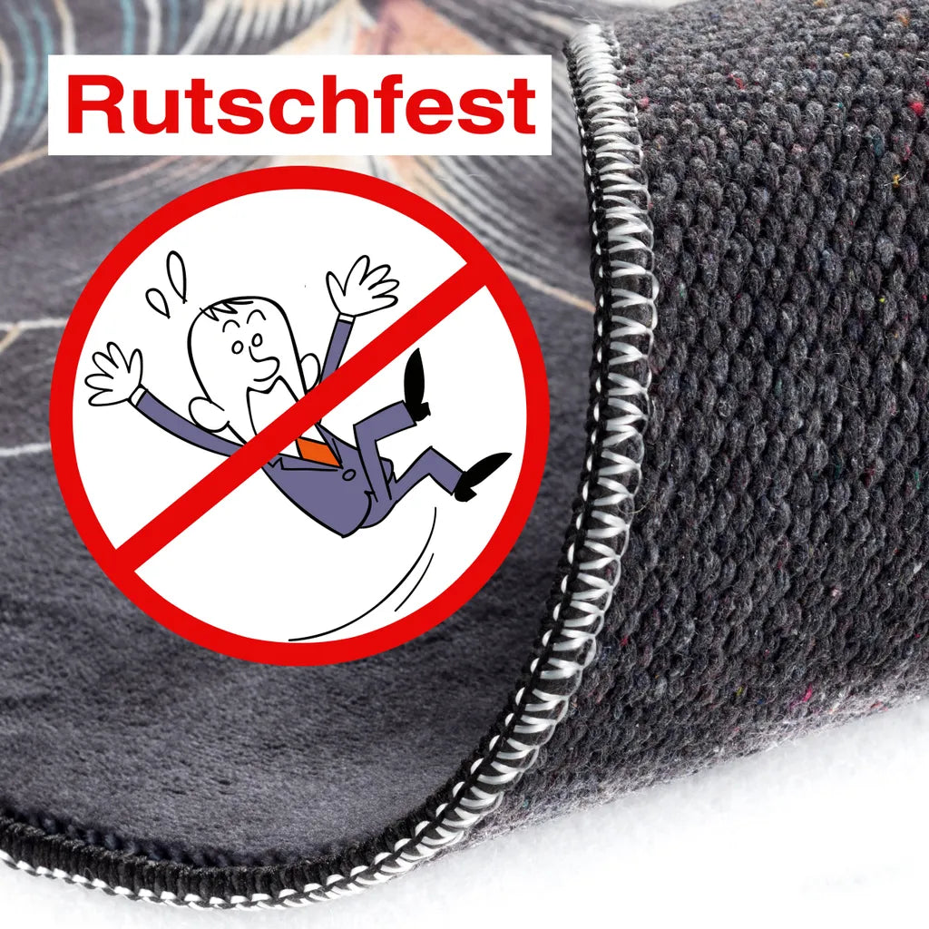  Mynes Home Küchenteppich Waschbar Küchenläufer Rutschfest Teppich Läufer Blau Schwarze Blume-50x180 Cm