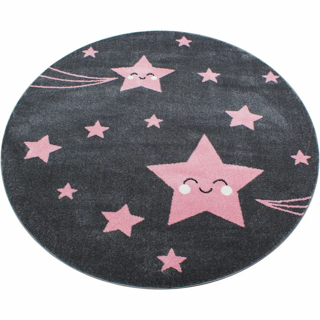  Wunderschöne Kinderteppiche, Teppich Mit Stern Motiv Rund /Quadratstich, Größe:Ø 120 Cm Rund, Farbe:Pink
