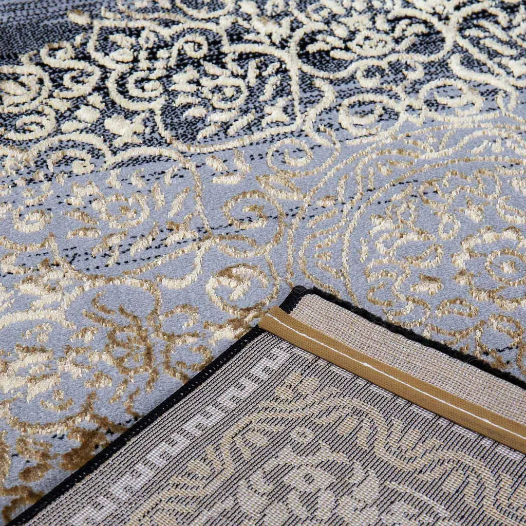  Designer Teppich Orientalisch Grau Gold Elegant Orientalisch Glanz, Maße:80x300 Cm