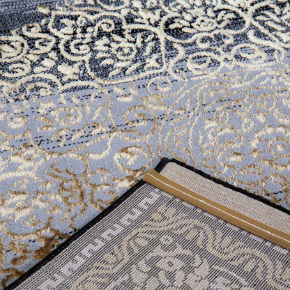  Designer Teppich Orientalisch Grau Gold Elegant Orientalisch Glanz, Maße:80x300 Cm