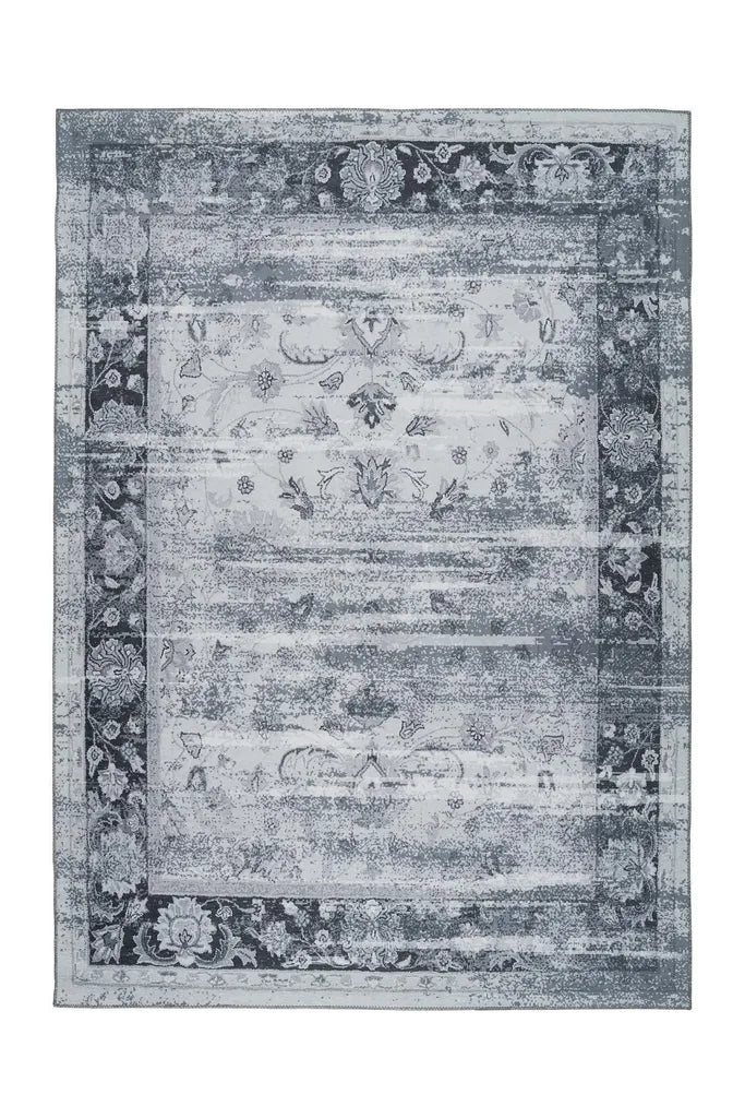  Qiyano Orientalischer Teppich Kurzflor Im Vintage-Look Für Wohnzimmer Grau, 170 X 240 Cm