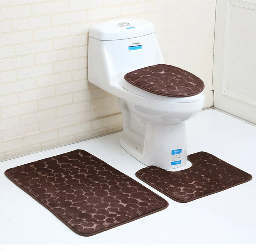  Topchances 3-teiliges Badematten-Set, Rutschfester WC-Vorleger Und Badematte Teppiche Angenehm Weiches Wasser Saugfähig