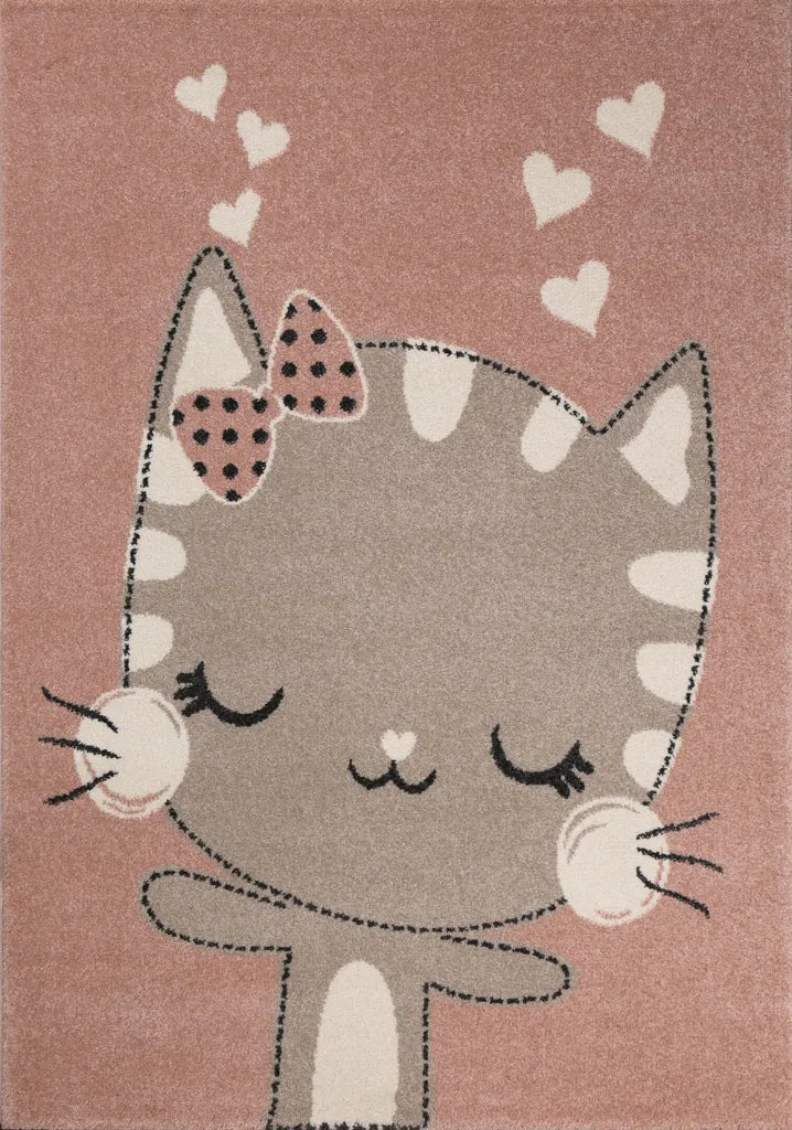  Kinderteppich Babyteppich Flauschig Weich Altrosa Beige Weiß Fröhliches Kätzchen Katze , Maße:120x170 Cm