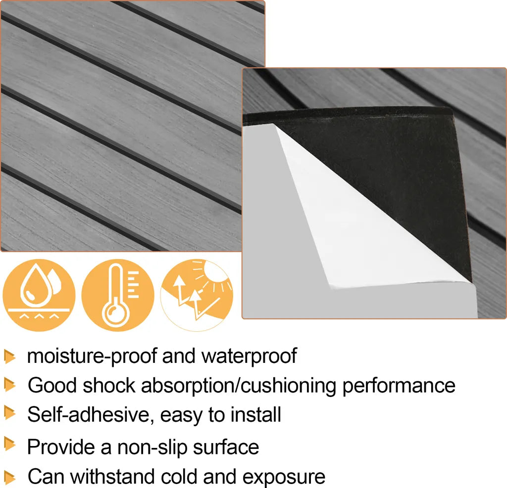  EINFEBEN Bodenbelag Matte Deck Teppich EVA Schaum Teak Yacht Selbstklebend Fußboden Deck Matte Grau 240x90cm