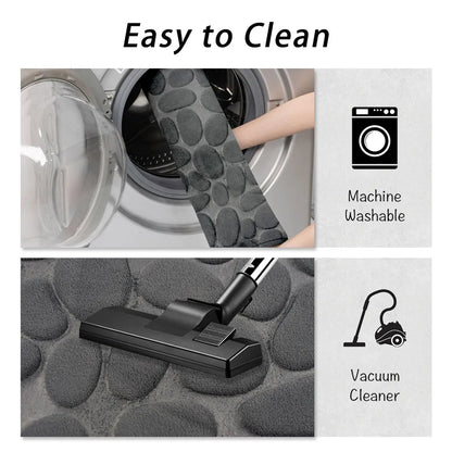  Rutschfestes 2-Badematten-Set, Superweiche Badematte Und Toilettenvorleger, Memory-Schaum, Kiesel-Duschmatte, Schnell Trocknende Badematte, U-förmige Konturmatte,Grau