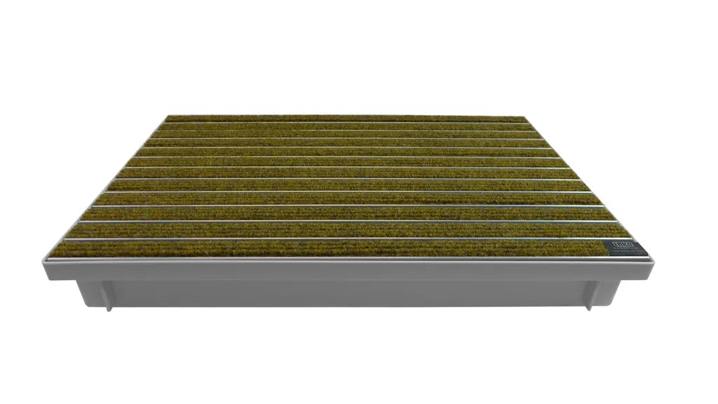  EMCO Eingangsmatte DIPLOMAT Rips Beige 60x40cm 22mm + ACO Bodenwanne Fußmatte Türmatte Abstreifer Fußabtreter