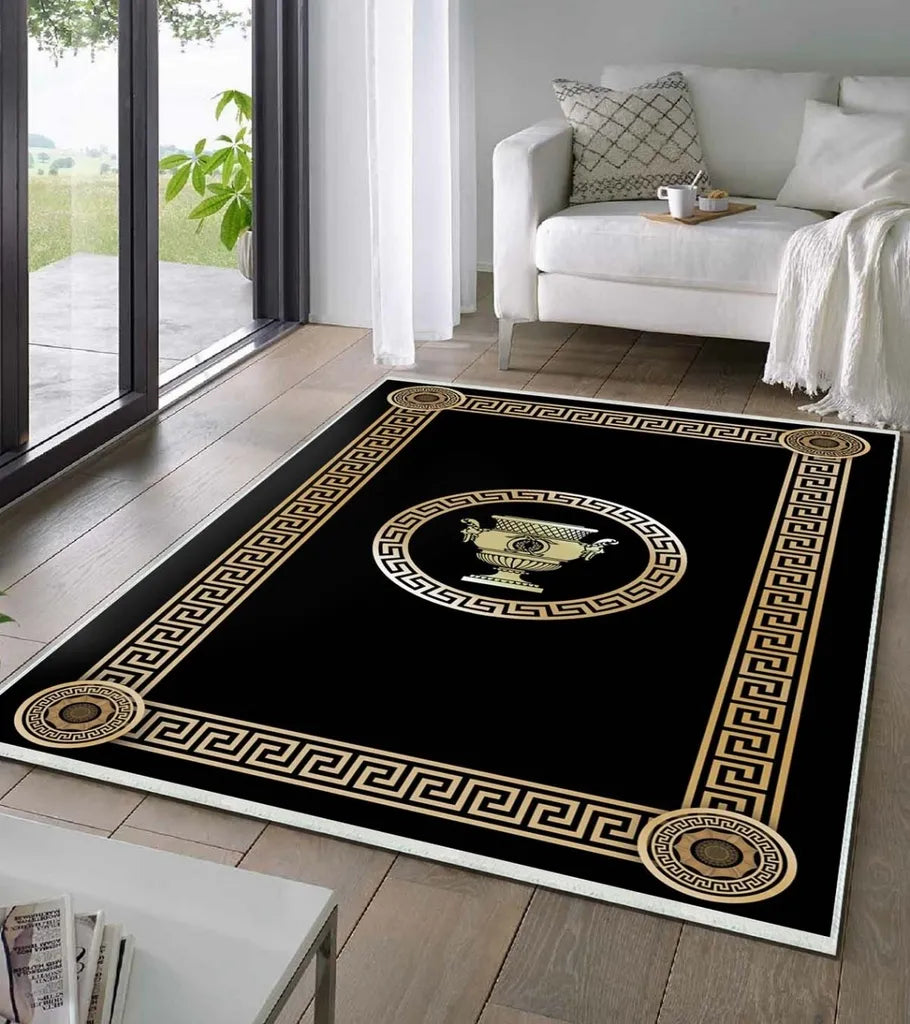  Teppich & Läufer Olymp Flach 7x Größen Schwarz & Gold 6mm HLO-JE43 160x230 Cm (3,68m²)