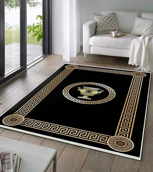  Teppich & Läufer Olymp Flach 7x Größen Schwarz & Gold 6mm HLO-JE43 160x230 Cm (3,68m²)
