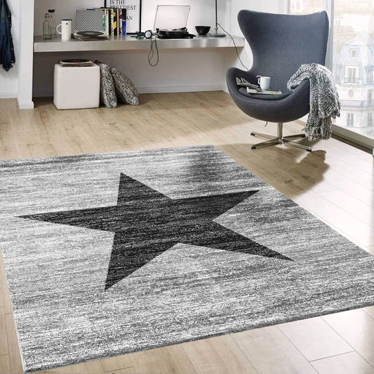  Stern Jugendzimmer Wohnzimmer Teppich Grau Trendiger Kurzflor Teppich Stern Stylish Accessoire, Maße:120x170 Cm