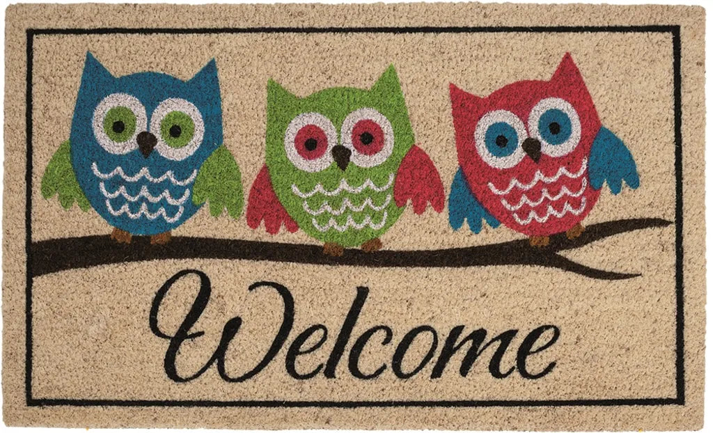  Betz Kokosmatte Fußmatte Fußabstreifer Schmutzfangmatte "3 Eulen Welcome" Farbe Beige Größe 45x75cm