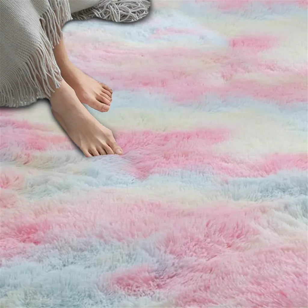  Weicher Teppich Hochflorteppich Bunter Flauschiger Schlafzimmerteppich Batikteppich Regenbogen 80 * 160 Cm