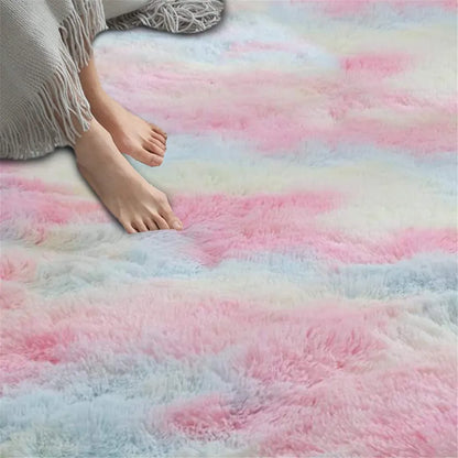  Weicher Teppich Hochflorteppich Bunter Flauschiger Schlafzimmerteppich Batikteppich Regenbogen 80 * 160 Cm