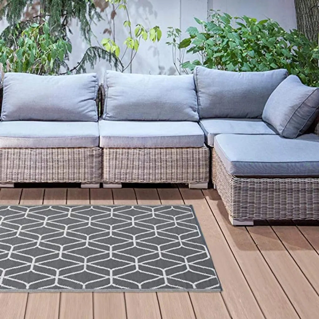  Esschert Design Outdoor-Teppich 180x121 Cm Grau Und Weiß OC25
