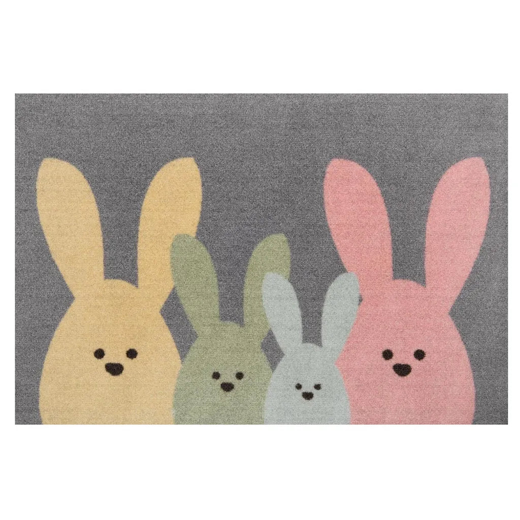  Design Fußmatte Schmutzfangmatte Bunny Family Grau Bunt Oster-Deko 40x60 Cm