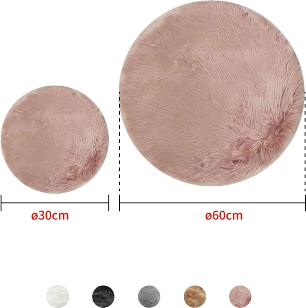  60CM Durchmesser Runde Weiche Faux Schaffell-Pelz-Teppiche Für Boden-Plüsch-Teppich-Nachtmatten (Weiß)
