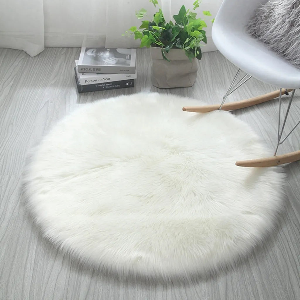  60CM Durchmesser Runde Weiche Faux Schaffell-Pelz-Teppiche Für Boden-Plüsch-Teppich-Nachtmatten (Weiß)