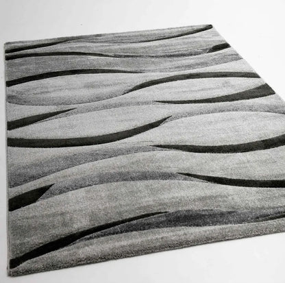  Teppich Modern Wellenmuster Wohnzimmer Konturenschnitt In Grau Anthrazit Braun Beige, Farbe:Grau, Maße:160x230 Cm