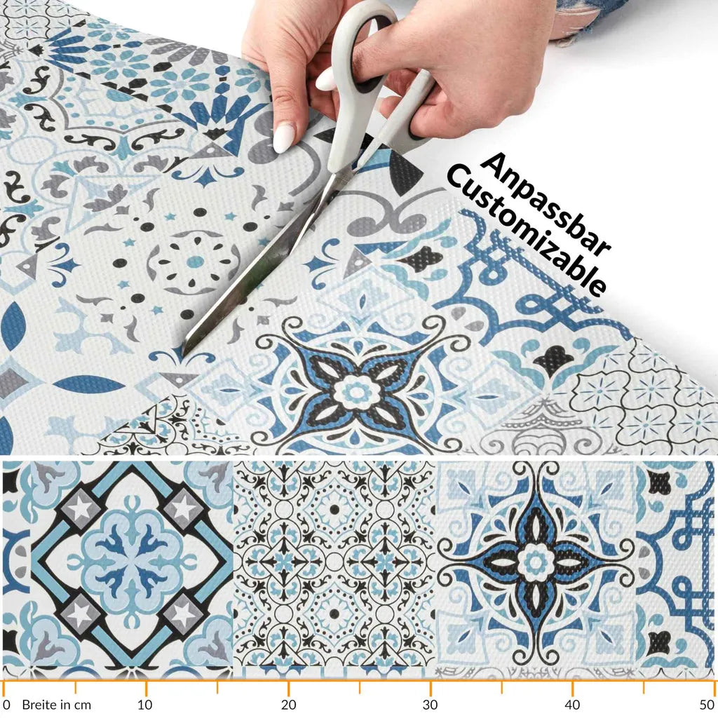  Läufer Küchenläufer Abwischbar Flurläufer Teppichläufer MIRZA Blau Azulejos Robust Breite 48cm Länge 180cm