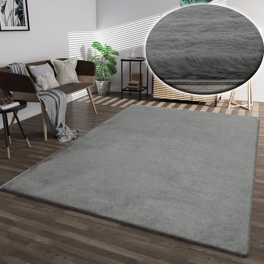  Fellteppich Kunstfell Teppich Imitat In Grau Dicht Flauschig Seidiger Glanz Hochflor, Maße:200x290 Cm