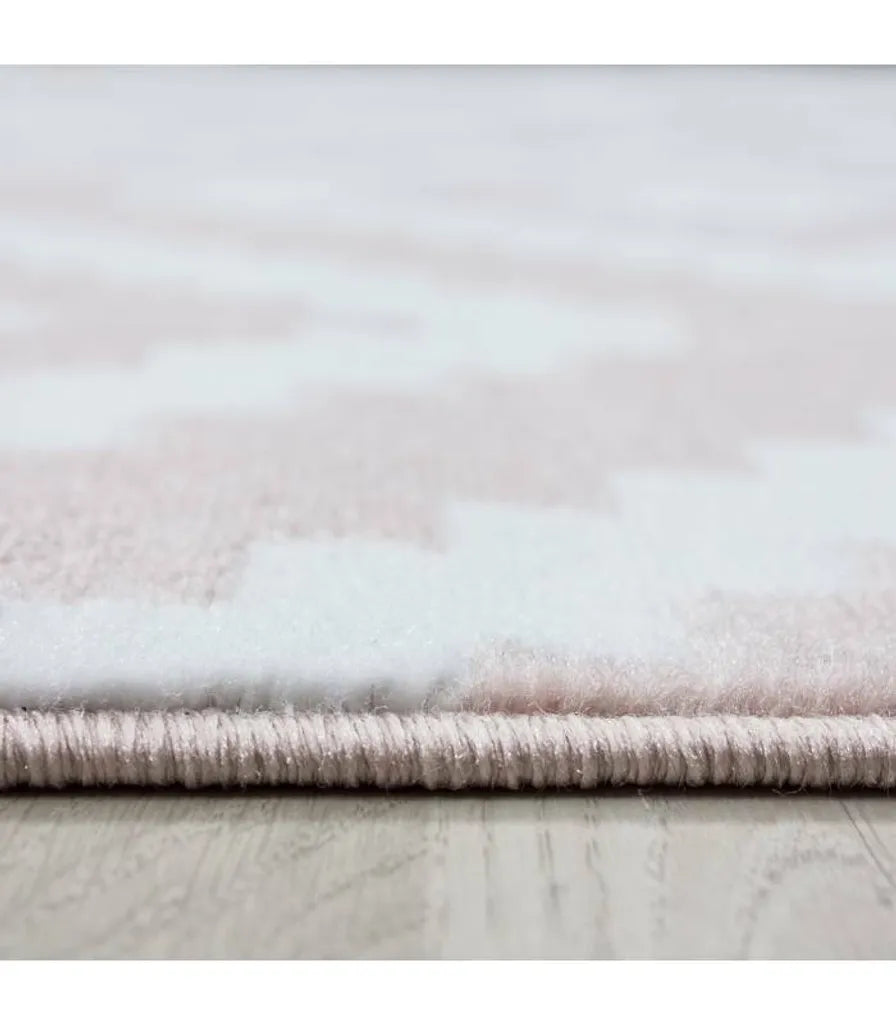  Kurzflor Wohnzimmerteppich Teppich Antikes Karo Muster Rosa Weiss Meliert, Grösse:160x230 Cm