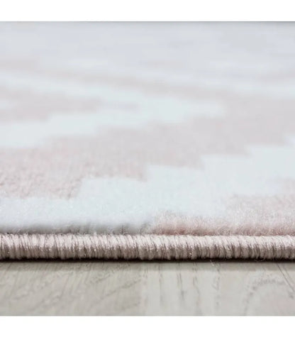  Kurzflor Wohnzimmerteppich Teppich Antikes Karo Muster Rosa Weiss Meliert, Grösse:160x230 Cm