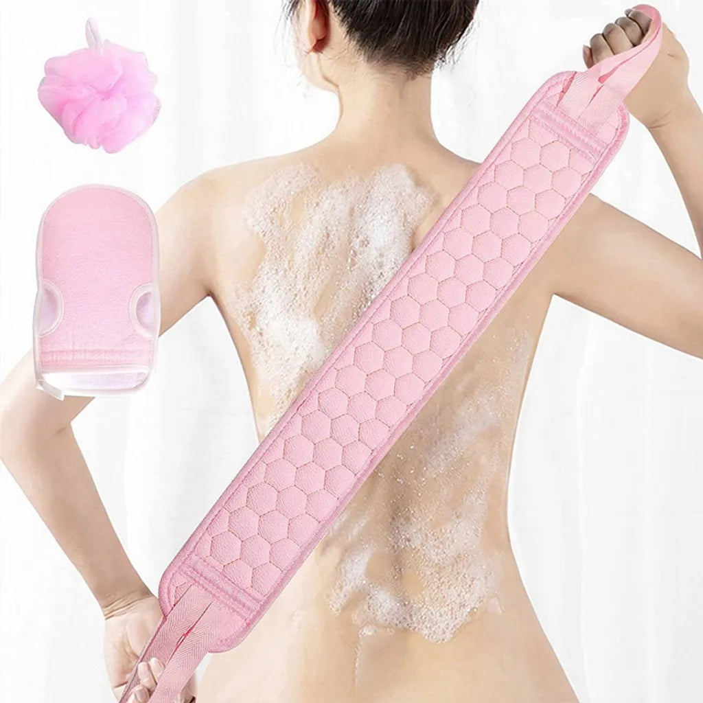  3 Stück/Set Peeling-Handschuhe Und Luffa-Schwamm Zurückversetztes Badetuch（Rosa）