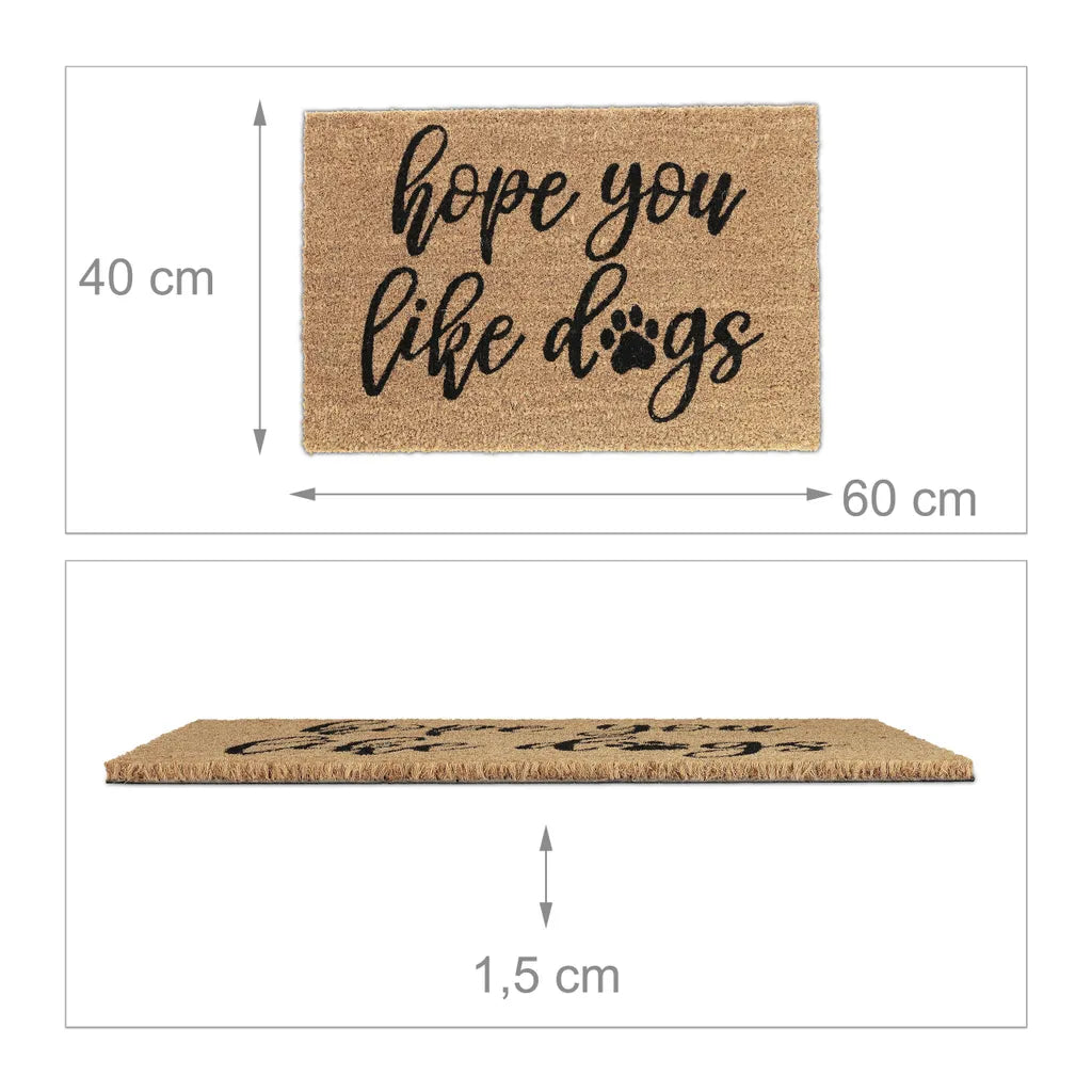  Relaxdays Kokos Fußmatte "Hope You Like Dogs"