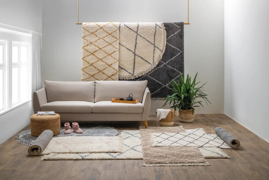  Wohnzimmer Shaggy Teppich Diamantmuster Super Soft Moderner Hochflor Teppich Weiss Grau, Grösse: 155x230cm