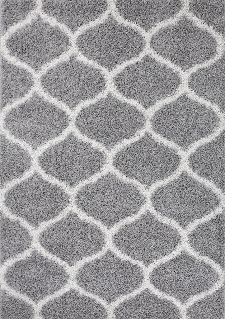  Hochflor Teppich Muster Shaggy Marokkanisch Rauten Deko Wohnzimmer Grau Creme Weich Robust Ethno, Maße:140x200 Cm