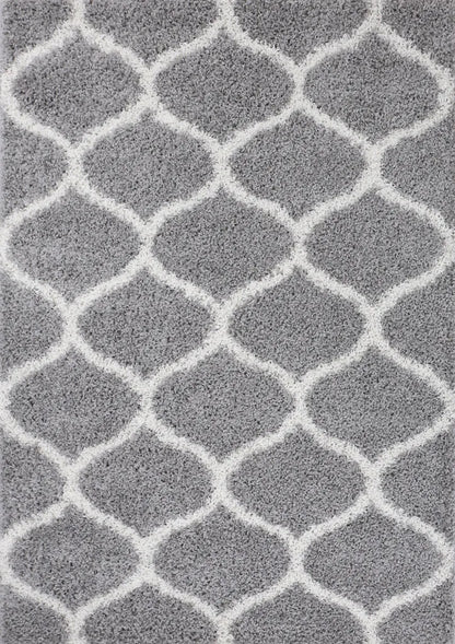 Hochflor Teppich Muster Shaggy Marokkanisch Rauten Deko Wohnzimmer Grau Creme Weich Robust Ethno, Maße:140x200 Cm