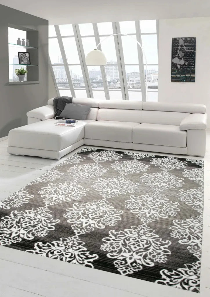  Moderner Teppich Designer Teppich Orientteppich Wohnzimmer Teppich Mit Ornamente Meliert In Grau Creme Anthrazit Größe - 200 X 290 Cm