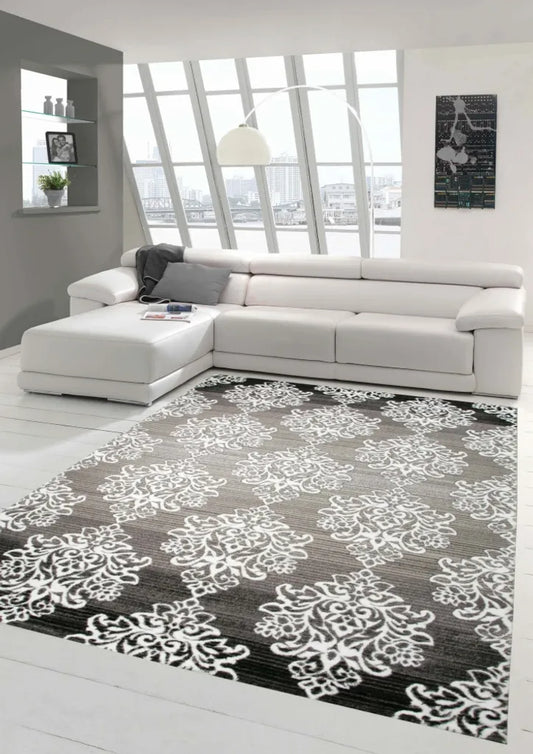  Moderner Teppich Designer Teppich Orientteppich Wohnzimmer Teppich Mit Ornamente Meliert In Grau Creme Anthrazit Größe - 200 X 290 Cm