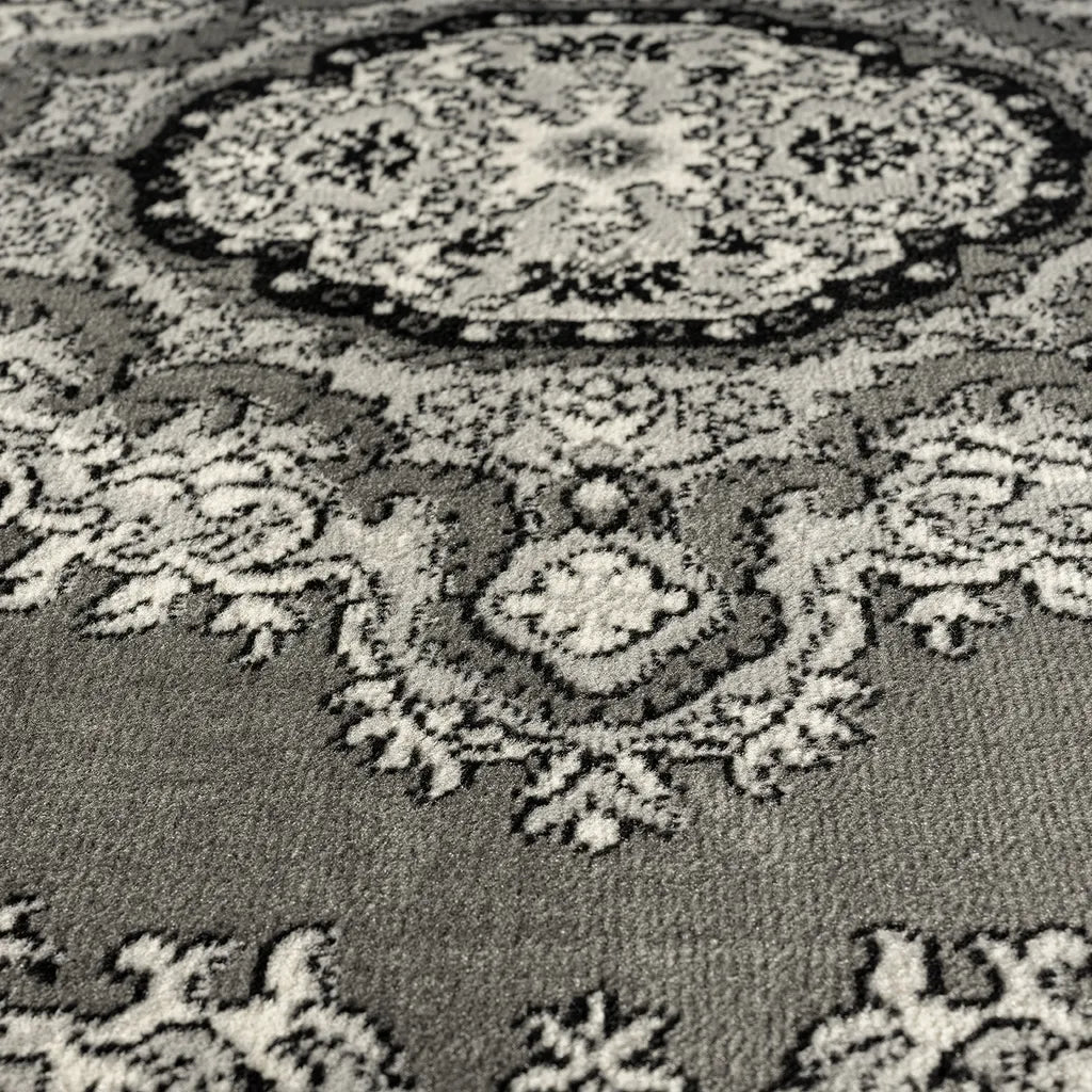  Orient Teppich Grau Schwarz Klassisch Ornament Dicht Gewebt Kurzflor Farbecht , Maße:240x340 Cm